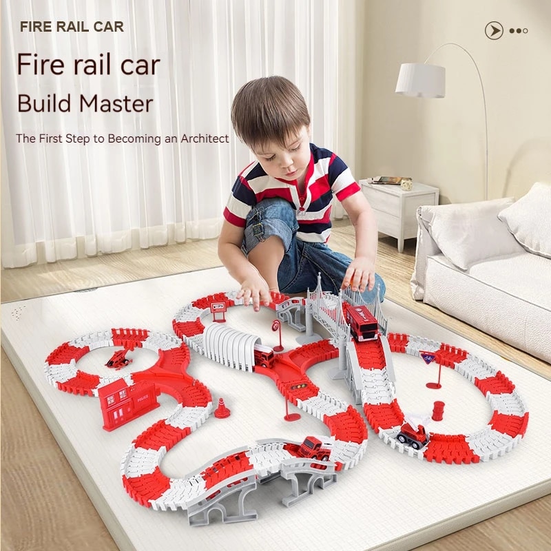 Model Kit Engine - Fire Engine TRACK ประกอบรถวิศวกรรม Minin รถชุดเด็กปริศนาของเล่นเด็กติดตามรถรถไฟของเล่นเด็กของขวัญวันเกิด